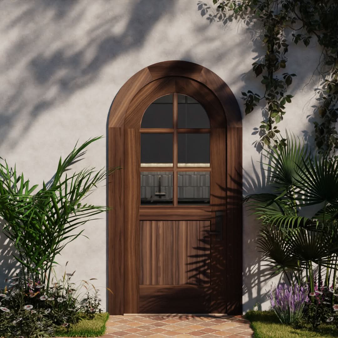 Round Top Door with Six Glass Panels in Black Walnut