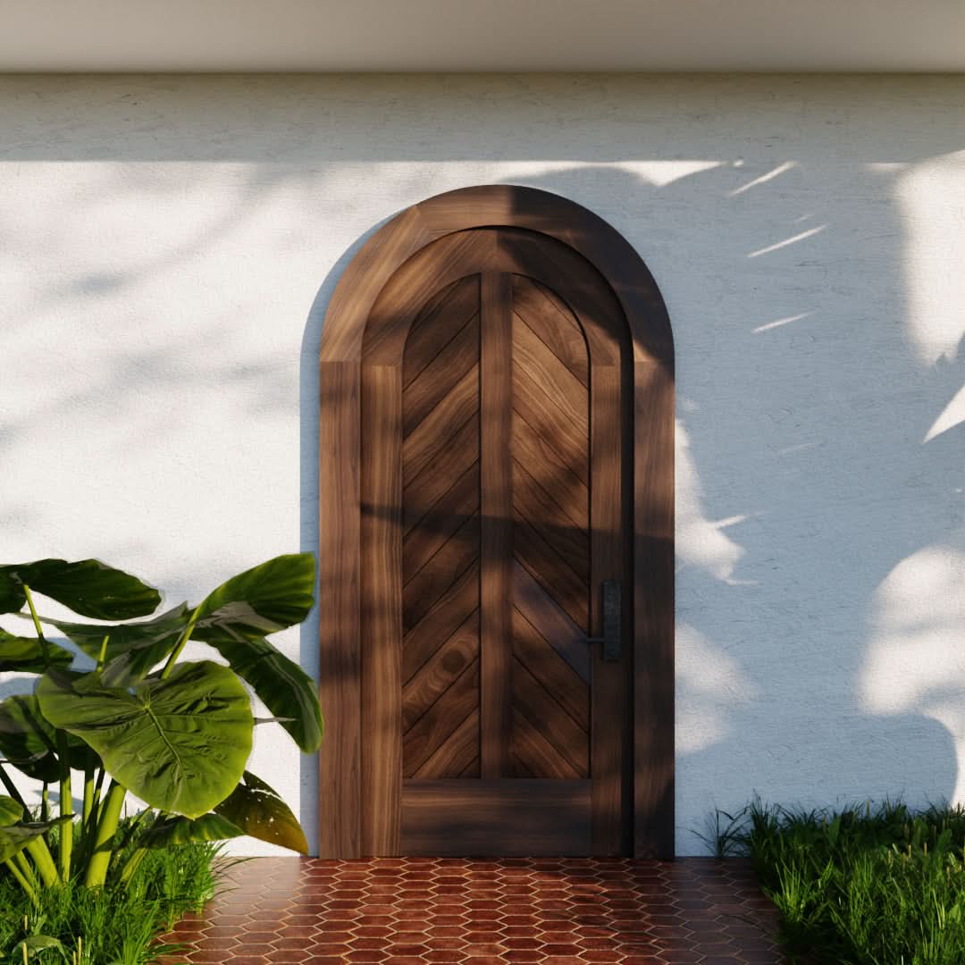 Chevron Panel round top door in Black Walnut