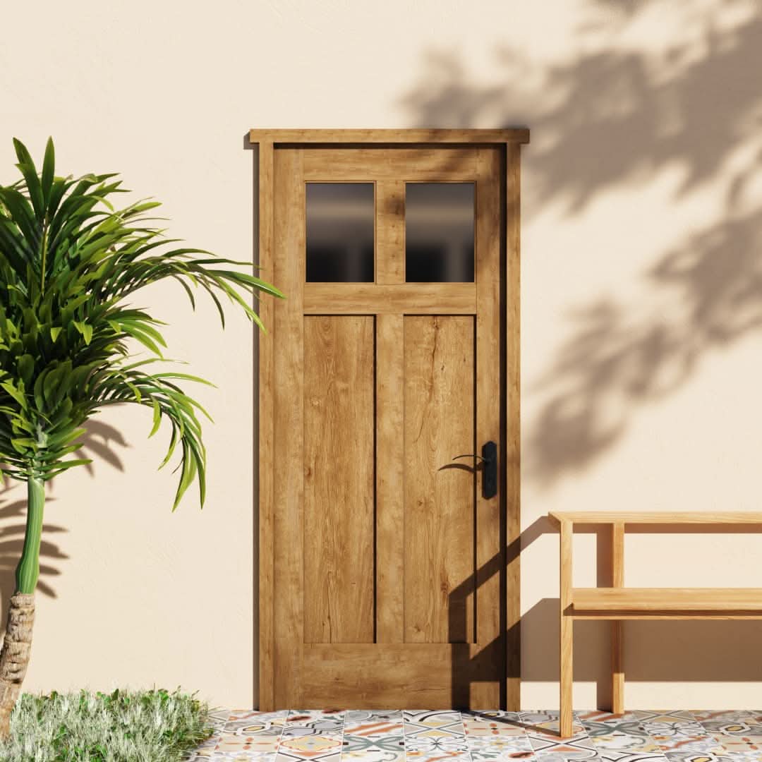 walnut wood Craftsman Cross Window Front Door With Glass
