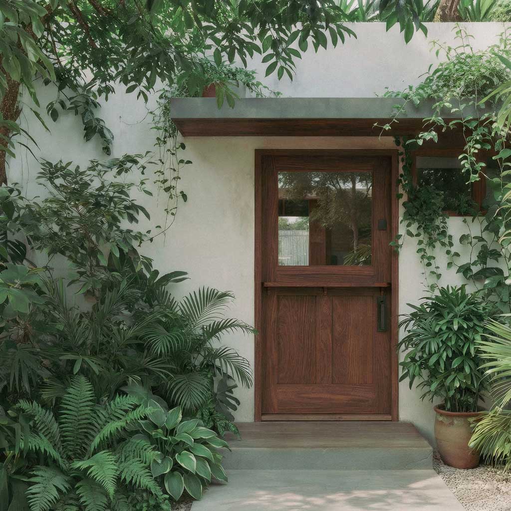 walnut Craftsman T Window Dutch Door With Glass