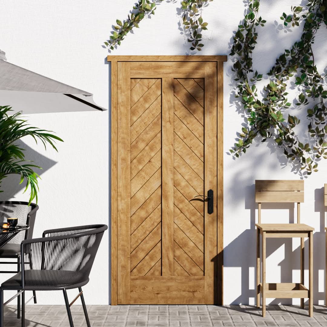 Walnut Mountain Chevron Solid Wood Exterior Front Door