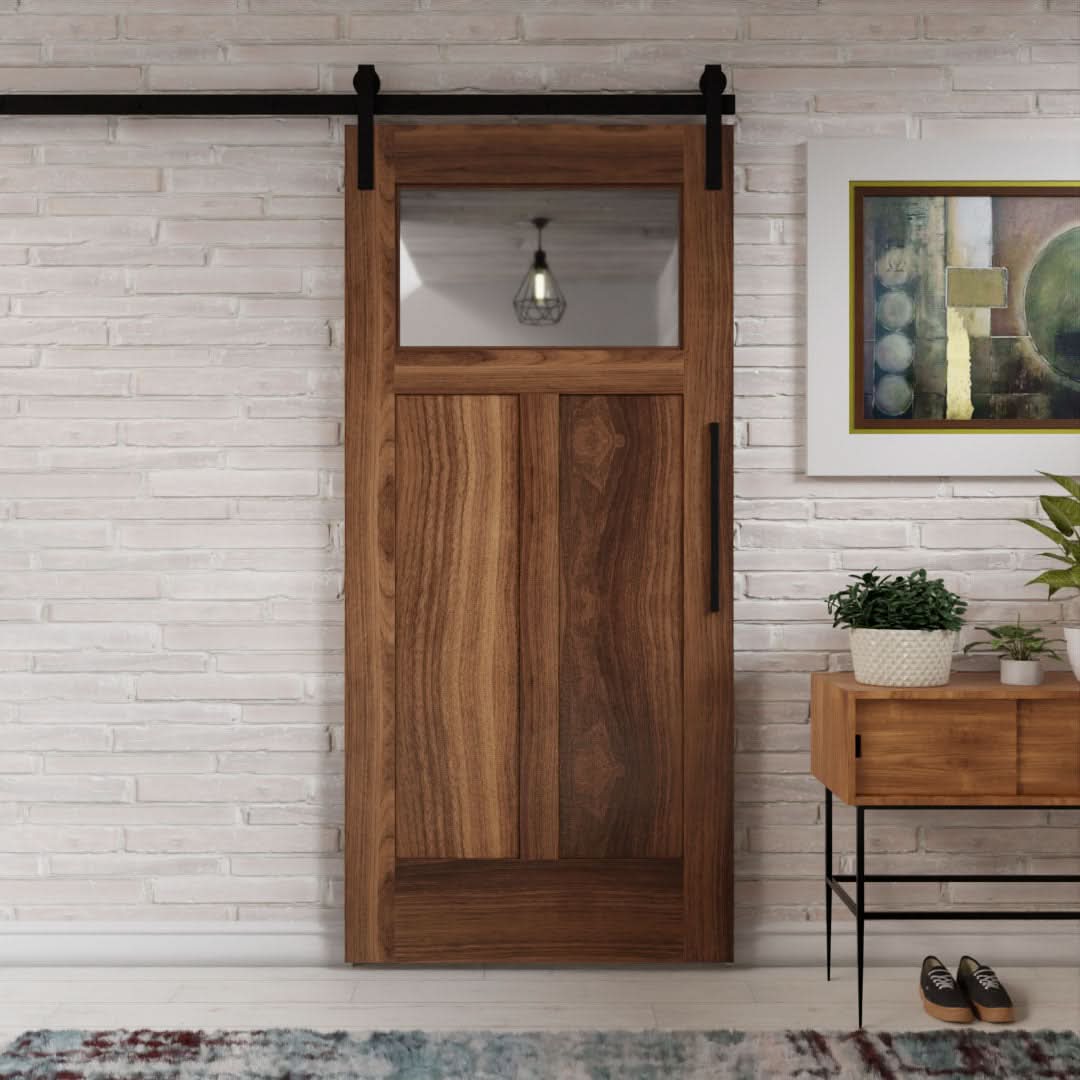 Craftsman T Window Clear and Frosted Glass Interior Barn Doors design by RealCraft