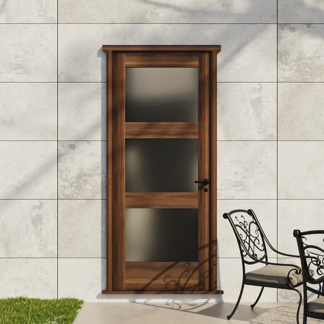 Modern Three Panel Glass Solid Core Exterior Front Door