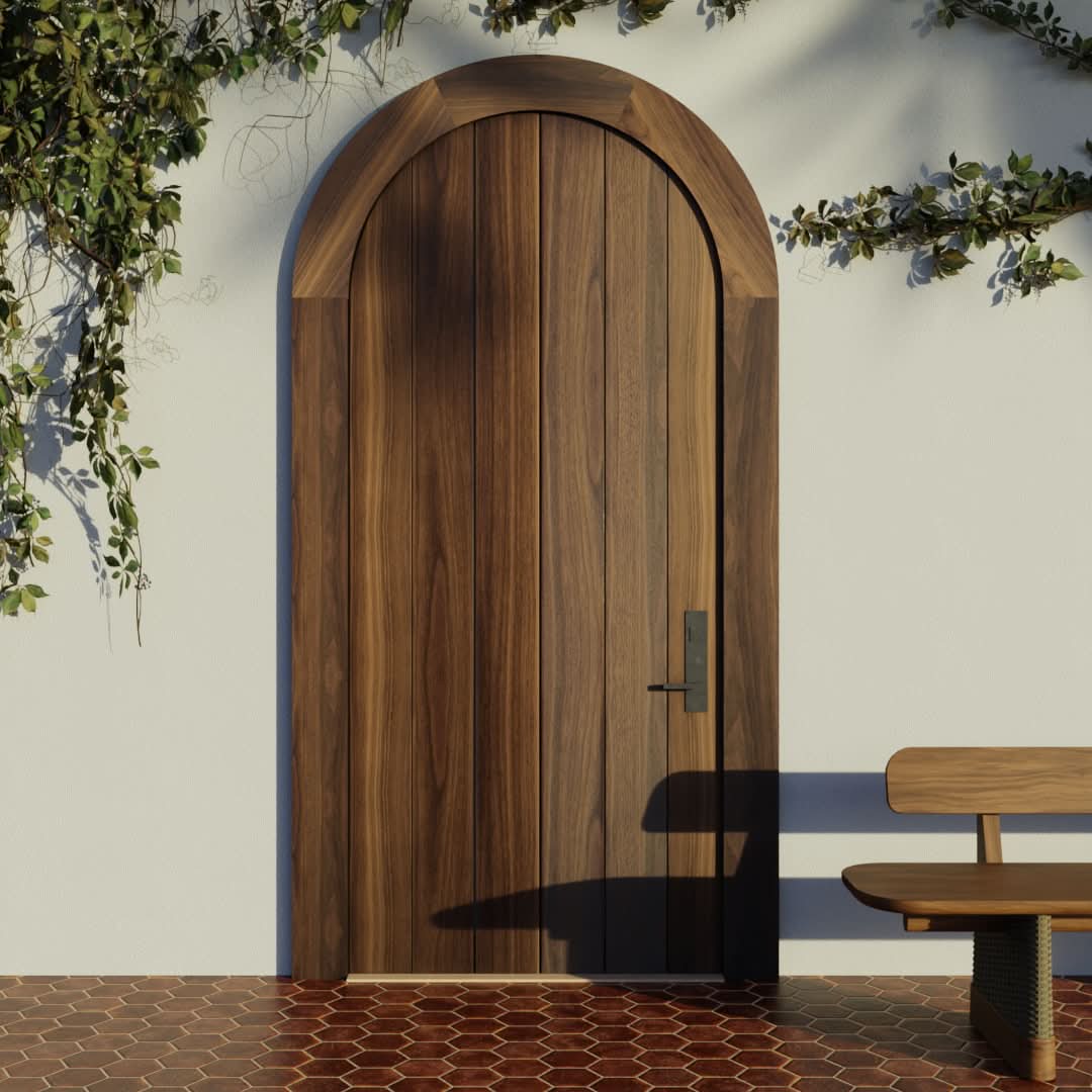 Flush Plank Round Top Door in Black Walnut