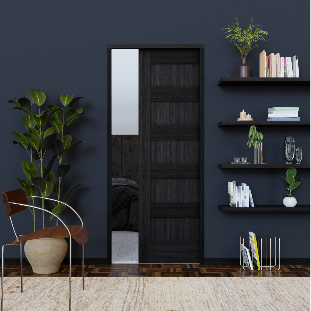 Classic Five Panel Horizontal Pocket Door in wenge wood