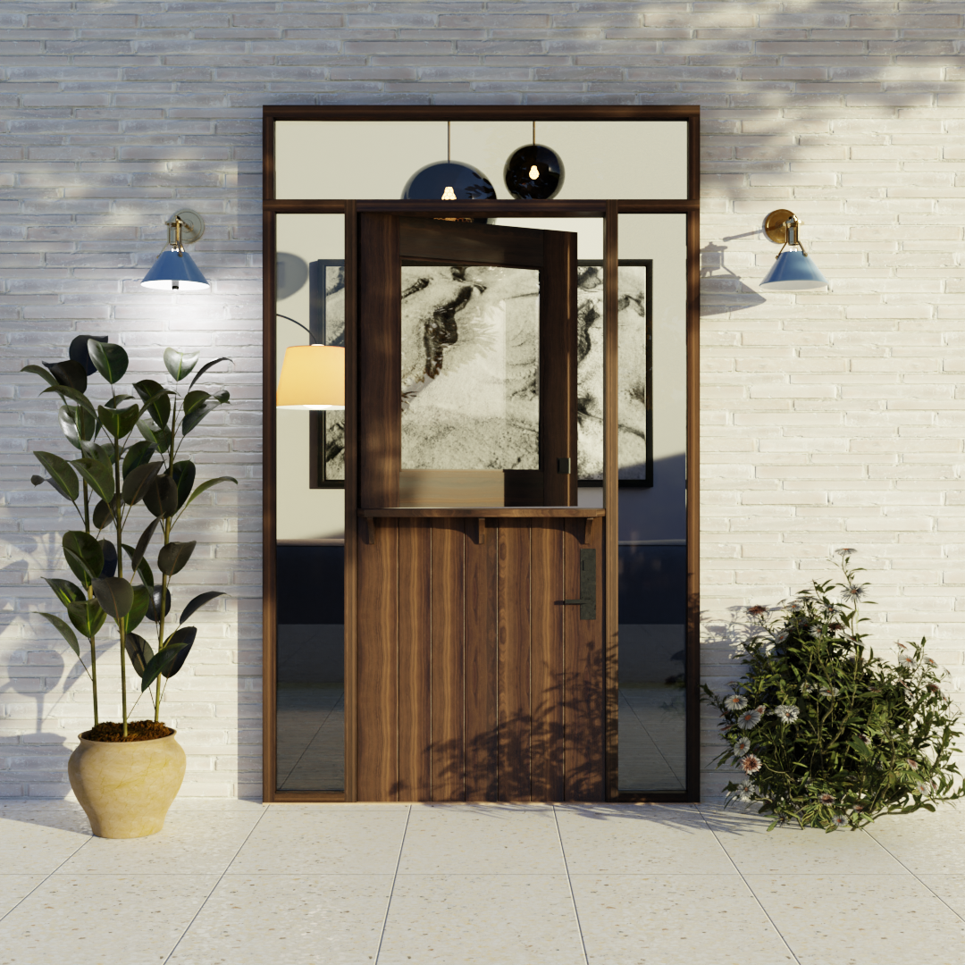 Black Walnut True Plank Dutch Door with Single Panel Glass