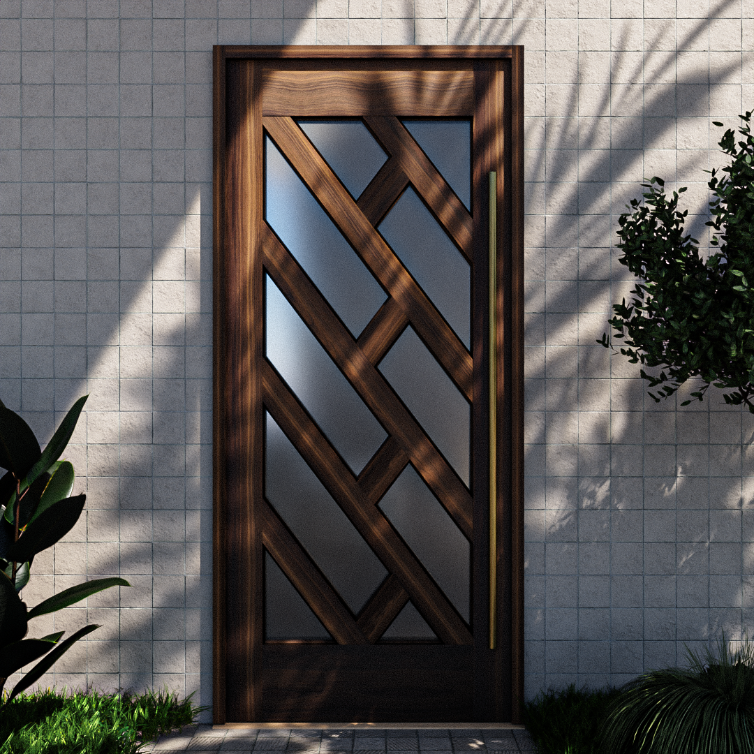 Zuma Diagonal Glass Front Door in premium black walnut